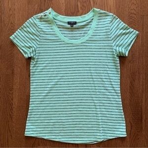 NFSTalbots petite scoop neck short sleeve black & green striped tee small petite